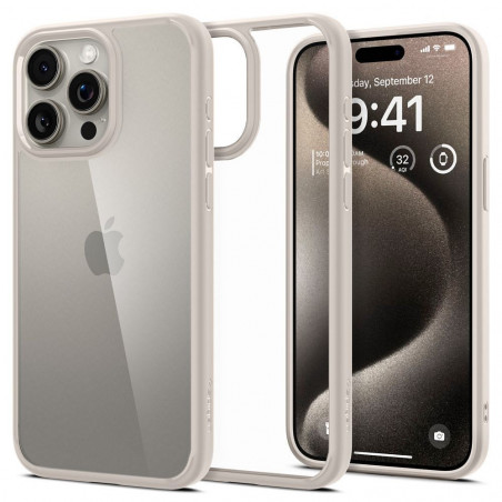 Apple iPhone 15 Pro Coque Spigen Ultra Hybrid Clair comme du cristal  Titane naturel