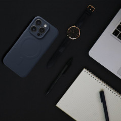 Apple iPhone 15 Pro Max Coque Silicone Mag Cover MagSAFE  Titane bleu