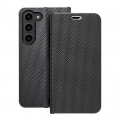 Samsung Galaxy S23 5G Portefeuilles LUNA Book Carbon Fibre de carbone, Élégant  Noir