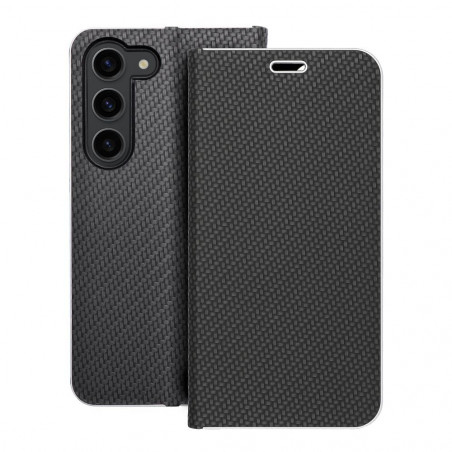 Samsung Galaxy S23 5G Portefeuilles LUNA Book Carbon Fibre de carbone, Élégant  Noir
