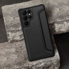 Samsung Galaxy S24 Portefeuilles Razor Book Fibre de carbone, Modèle de carbone  Noir