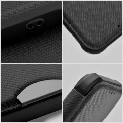 Samsung Galaxy A55 Portefeuilles Razor Book Fibre de carbone, Modèle de carbone  Noir