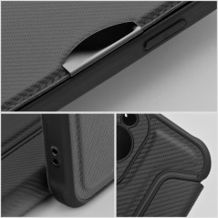 Samsung Galaxy A55 Portefeuilles Razor Book Fibre de carbone, Modèle de carbone  Noir