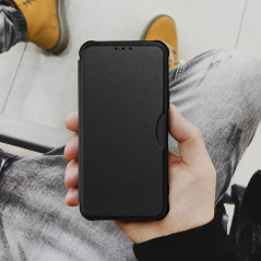 Samsung Galaxy A55 Portefeuilles Razor Book Fibre de carbone, Modèle de carbone  Noir