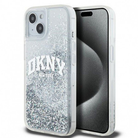 Apple iPhone 15 Coque DKNY Liquid Glitters Arch Logo Blanc