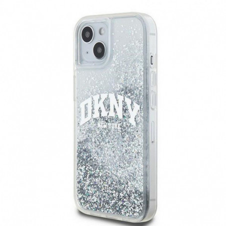 Apple iPhone 15 Coque DKNY Liquid Glitters Arch Logo Blanc