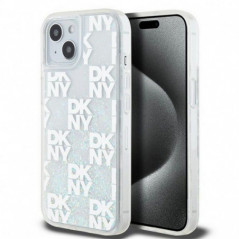 Apple iPhone 15 Coque DKNY Liquid Glitters Checkered Pattern Blanc