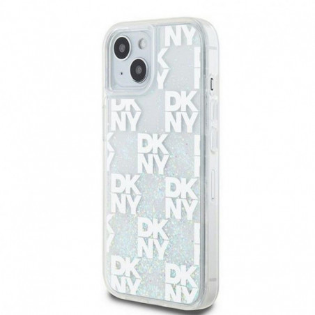 Apple iPhone 15 Coque DKNY Liquid Glitters Checkered Pattern Blanc