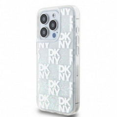 Apple iPhone 15 Pro Coque DKNY Liquid Glitters Checkered Pattern Blanc