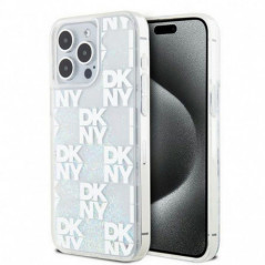 Apple iPhone 15 Pro Max Coque DKNY Liquid Glitters Checkered Pattern Blanc