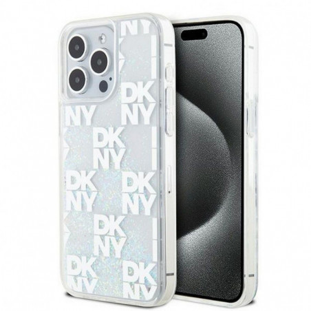 Apple iPhone 15 Pro Max Coque DKNY Liquid Glitters Checkered Pattern Blanc