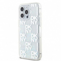 Apple iPhone 15 Pro Max Coque DKNY Liquid Glitters Checkered Pattern Blanc