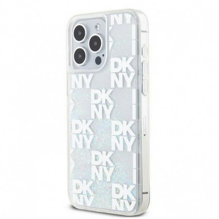 Apple iPhone 15 Pro Max Coque DKNY Liquid Glitters Checkered Pattern Blanc