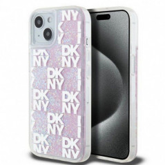 Apple iPhone 15 Coque DKNY Liquid Glitters Checkered Pattern Rose