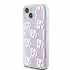 Apple iPhone 15 Coque DKNY Liquid Glitters Checkered Pattern Rose