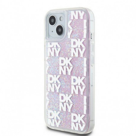 Apple iPhone 15 Coque DKNY Liquid Glitters Checkered Pattern Rose