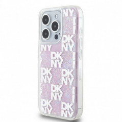 Apple iPhone 15 Pro Coque DKNY Liquid Glitters Checkered Pattern Rose
