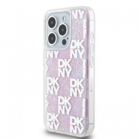 Apple iPhone 15 Pro Coque DKNY Liquid Glitters Checkered Pattern Rose