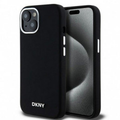 Apple iPhone 15 Coque DKNY Silicone Horizontal Metal Logo MagSAFE  Noir