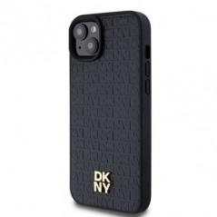Apple iPhone 15 Coque DKNY Pu Repeat Pattern Stack Logo MagSAFE Noir