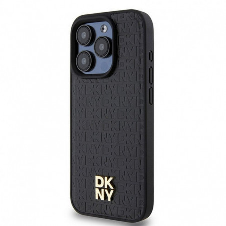 Apple iPhone 15 Pro Coque DKNY Pu Repeat Pattern Stack Logo MagSAFE Noir