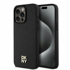 Apple iPhone 15 Pro Max Coque DKNY Pu Repeat Pattern Stack Logo MagSAFE Noir