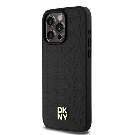 Apple iPhone 15 Pro Max Coque DKNY Pu Repeat Pattern Stack Logo MagSAFE Noir