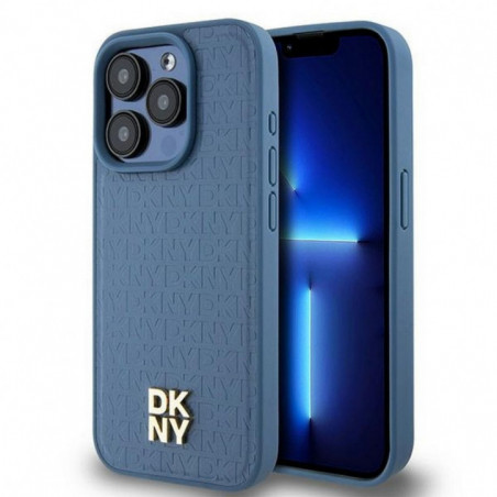 Apple iPhone 15 Pro Coque DKNY Pu Repeat Pattern Stack Logo MagSAFE Bleu