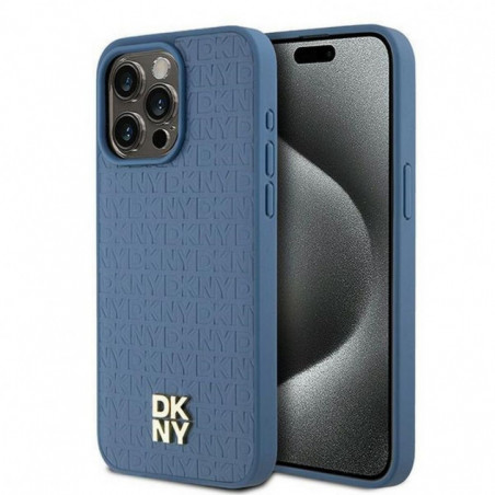 Apple iPhone 15 Pro Max Coque DKNY Pu Repeat Pattern Stack Logo MagSAFE Bleu