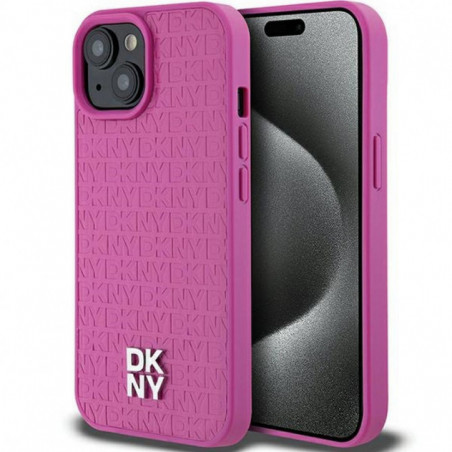 Apple iPhone 15 Coque DKNY Pu Repeat Pattern Stack Logo MagSAFE Rose