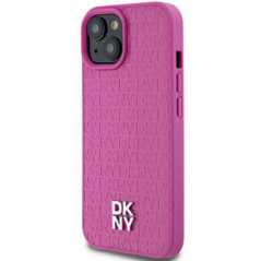 Apple iPhone 15 Coque DKNY Pu Repeat Pattern Stack Logo MagSAFE Rose