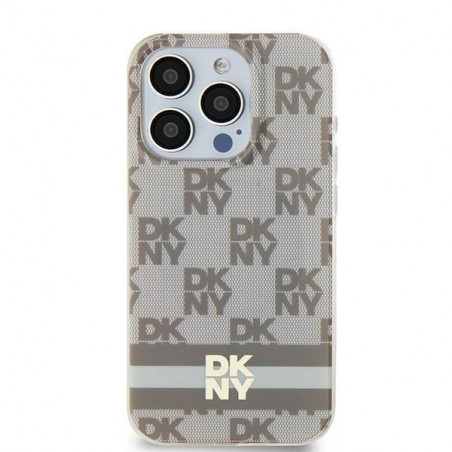 Apple iPhone 15 Coque DKNY Checkered Pattern Printed Stripes MagSAFE  Beige