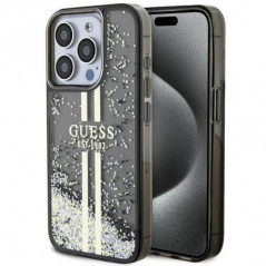Apple iPhone 15 Pro Max Coque Guess Liquid Glitter Gold Stripes Noir