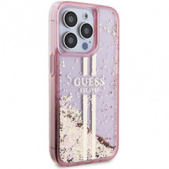 Apple iPhone 15 Pro Max Coque Guess Liquid Glitter Gold Stripes Rose