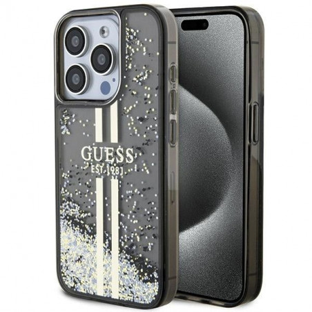 Apple iPhone 15 Pro Coque Guess Liquid Glitter Gold Stripes Noir