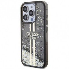 Apple iPhone 15 Pro Coque Guess Liquid Glitter Gold Stripes Noir