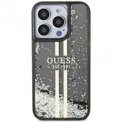 Apple iPhone 15 Pro Coque Guess Liquid Glitter Gold Stripes Noir