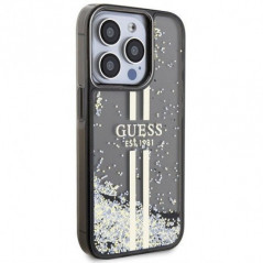 Apple iPhone 15 Pro Coque Guess Liquid Glitter Gold Stripes Noir
