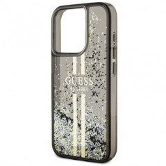 Apple iPhone 15 Pro Coque Guess Liquid Glitter Gold Stripes Noir