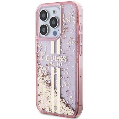 Apple iPhone 15 Pro Coque Guess Liquid Glitter Gold Stripes Rose