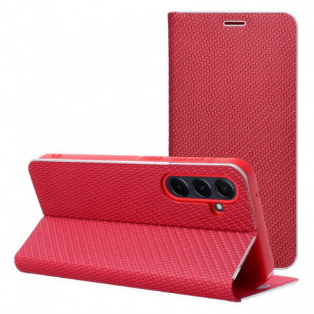 Samsung Galaxy A35 Portefeuilles LUNA Book Carbon Fibre de carbone, Élégant Rouge