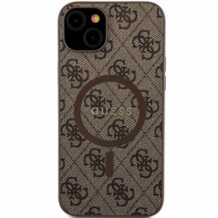 Apple iPhone 15 Plus Coque Guess Leather 4G Metal Logo Brun