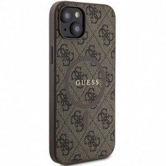 Apple iPhone 15 Plus Coque Guess Leather 4G Metal Logo Brun