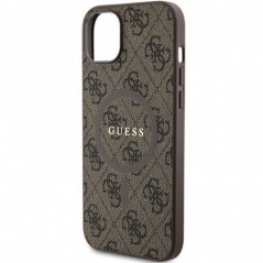 Apple iPhone 15 Plus Coque Guess Leather 4G Metal Logo Brun