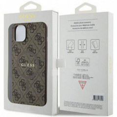 Apple iPhone 15 Plus Coque Guess Leather 4G Metal Logo Brun