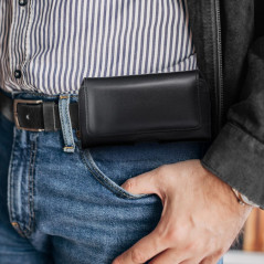 XIAOMI 12 Etui universel, Étuis horizontaux, Étui de ceinture ROYAL Crazy Horse Noir 
