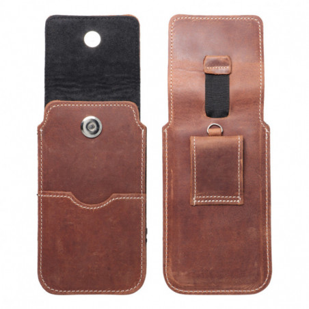 Apple iPhone 12 Etui universel, Étui de ceinture ROYAL - Leather universal flap pocket Brun
