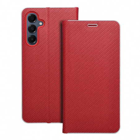Samsung Galaxy A16 Portefeuilles LUNA Book Carbon Fibre de carbone, Élégant Rouge
