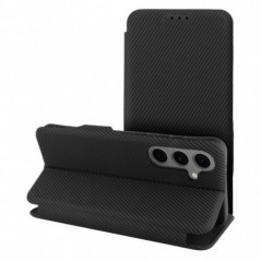 Samsung Galaxy S25 Plus Portefeuilles FOLIO Side Magnet Élégant, Modèle de carbone  Noir