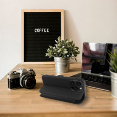 Apple iPhone 16 Pro Max Portefeuilles FOLIO Side Magnet Élégant, Modèle de carbone  Noir